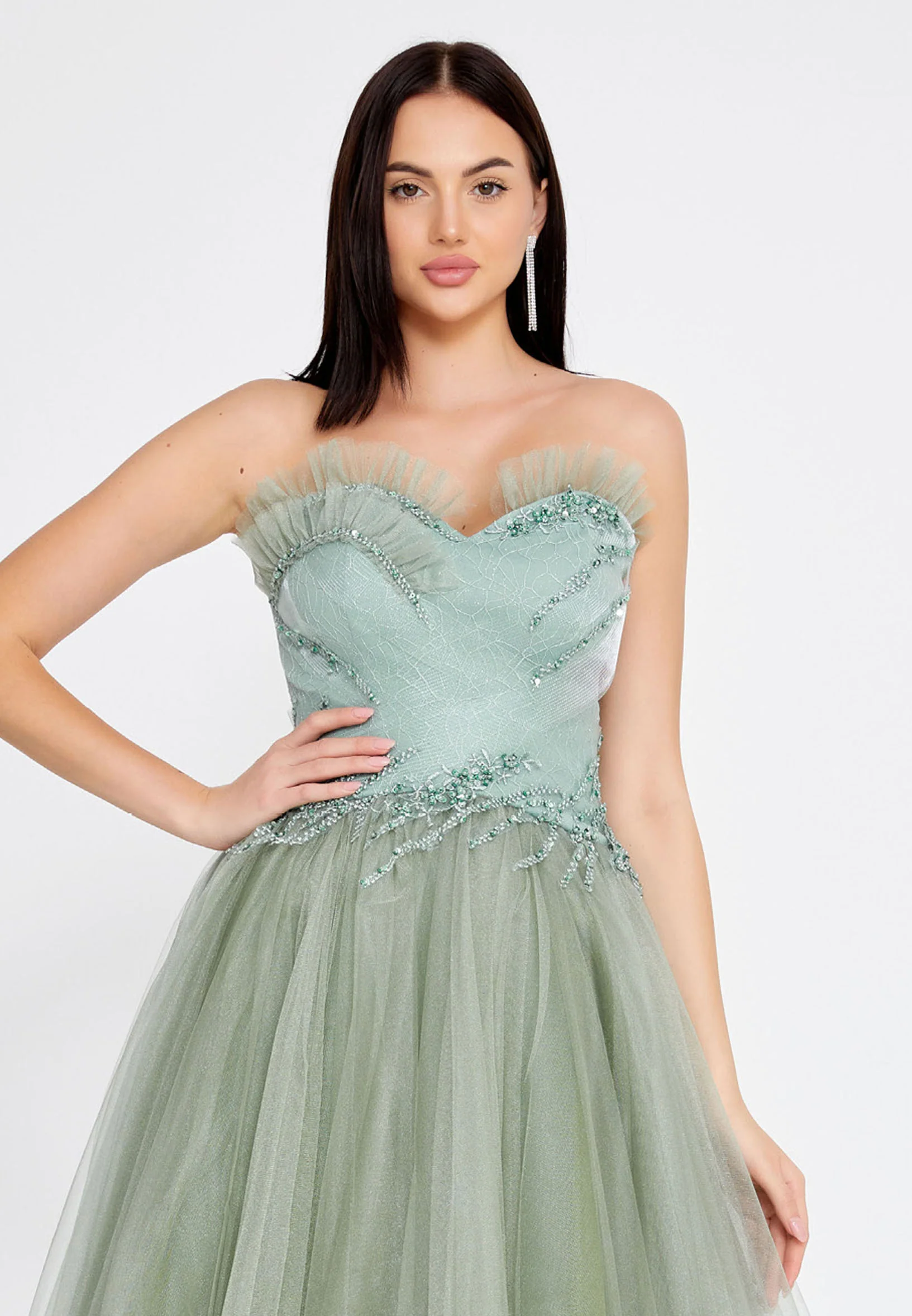 Strapless Midi Tulle A - Line Regular Prom Dress prl156 - Image 4