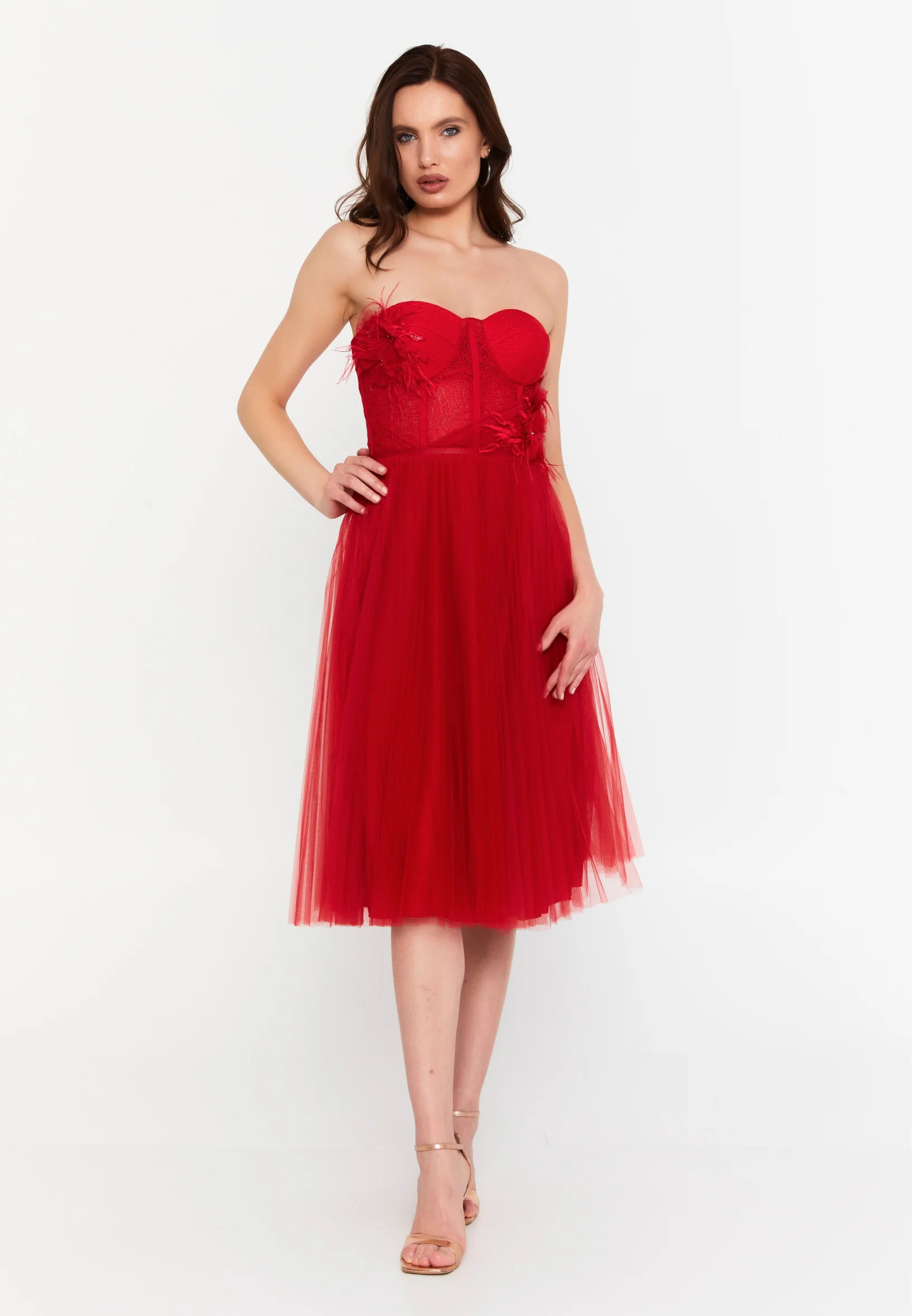Strapless Midi Tulle Column Regular Evening Dress prl107