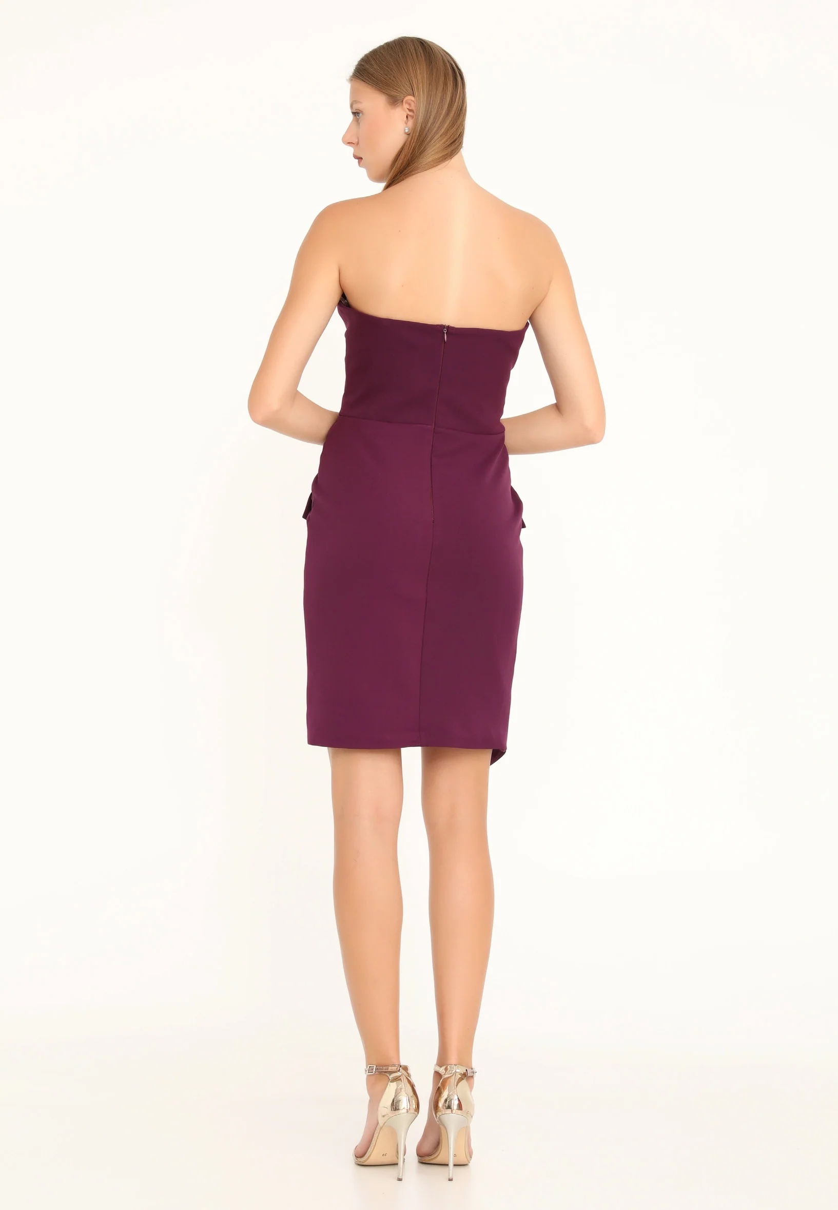 Strapless Mini Crepe Column Regular Cocktail Dress stn5049 - Image 22