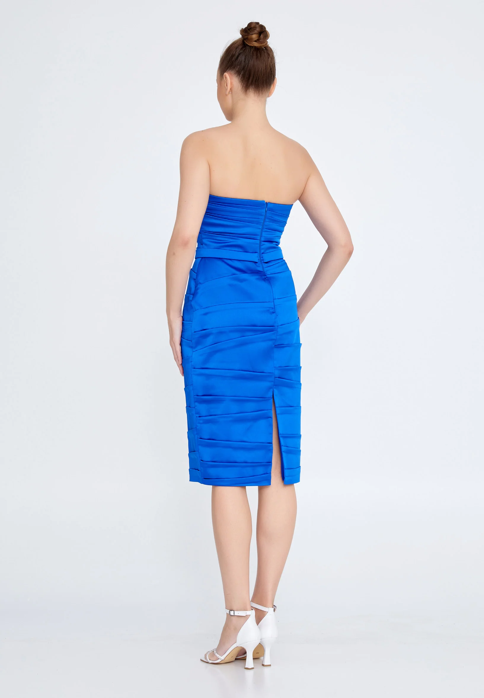 Strapless Mini Satin Column Regular Cocktail Dress jnm20-058 - Image 10