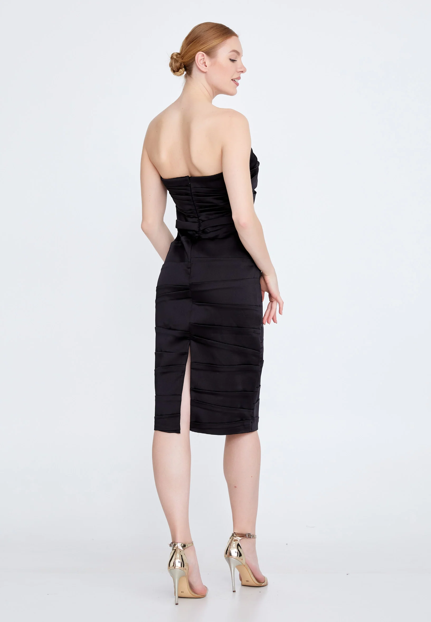 Strapless Mini Satin Column Regular Cocktail Dress jnm20-058 - Image 2