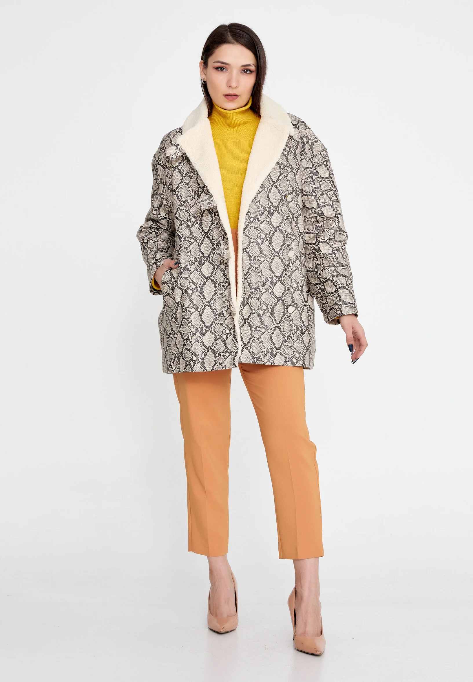 Suede Leather Animal Print Regular Coat ber23k8141 - Image 2