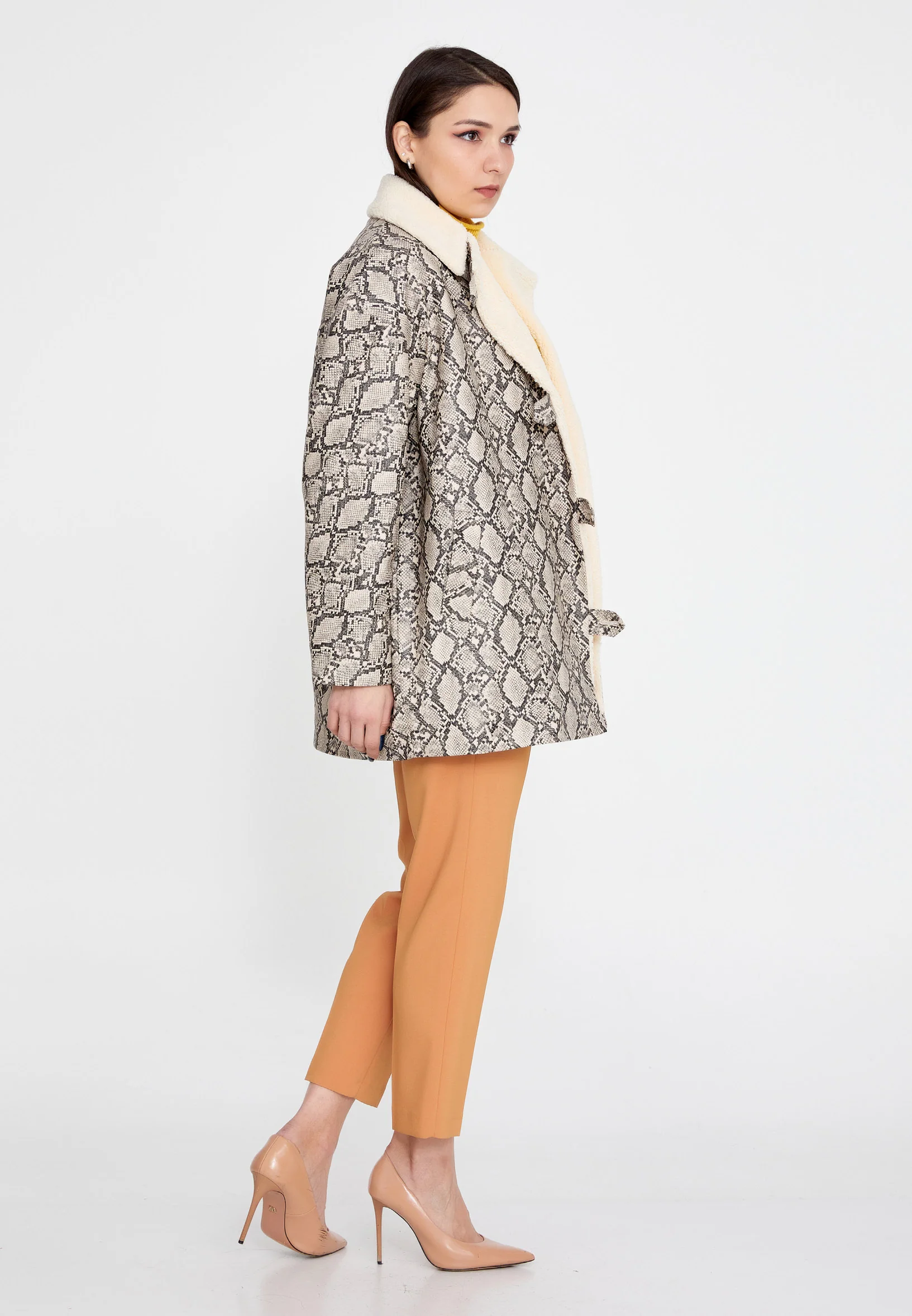 Suede Leather Animal Print Regular Coat ber23k8141 - Image 3