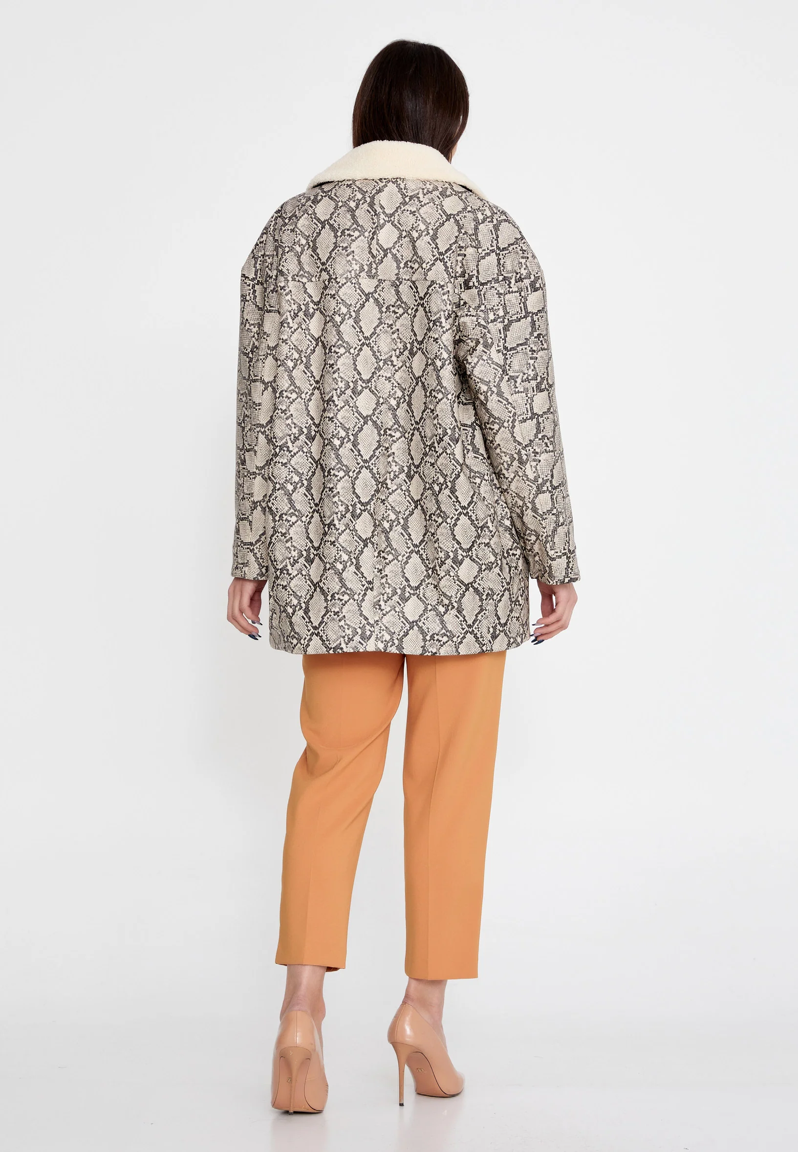 Suede Leather Animal Print Regular Coat ber23k8141 - Image 4