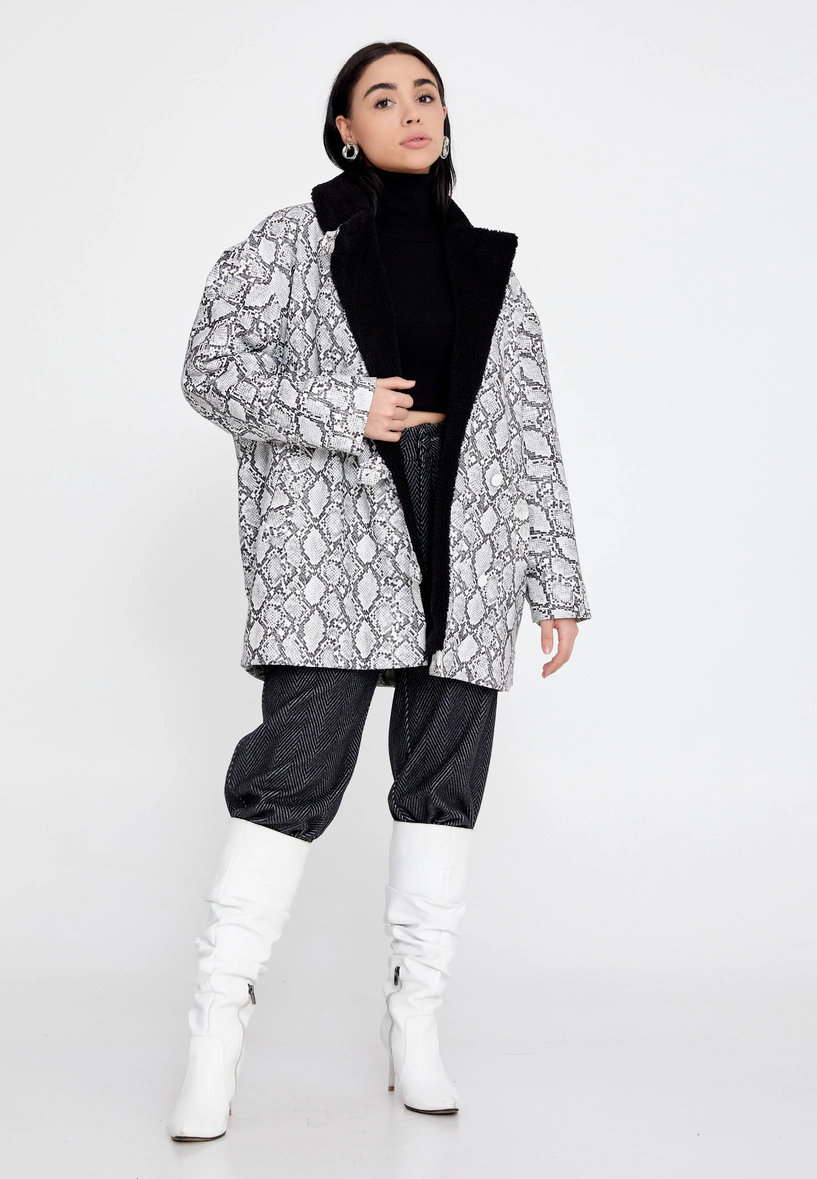 Suede Leather Animal Print Regular Coat ber23k8141 - Image 7