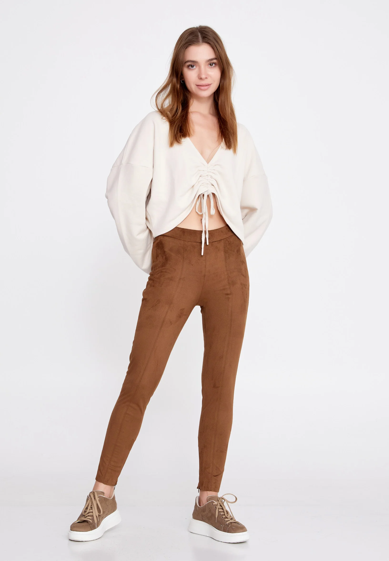 Suede Leather Solid Color Regular Leggings llc22k7704 - Image 2