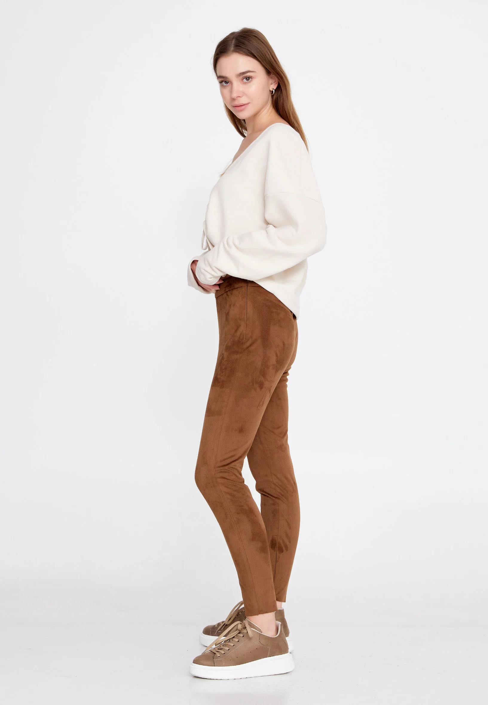 Suede Leather Solid Color Regular Leggings llc22k7704 - Image 4