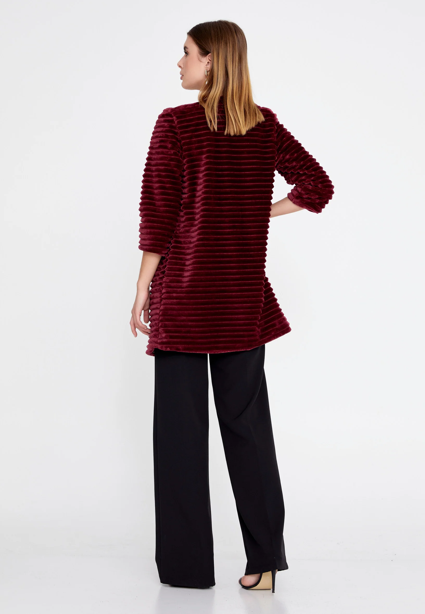 Velvet Solid Color Regular Coat esl87199 - Image 11