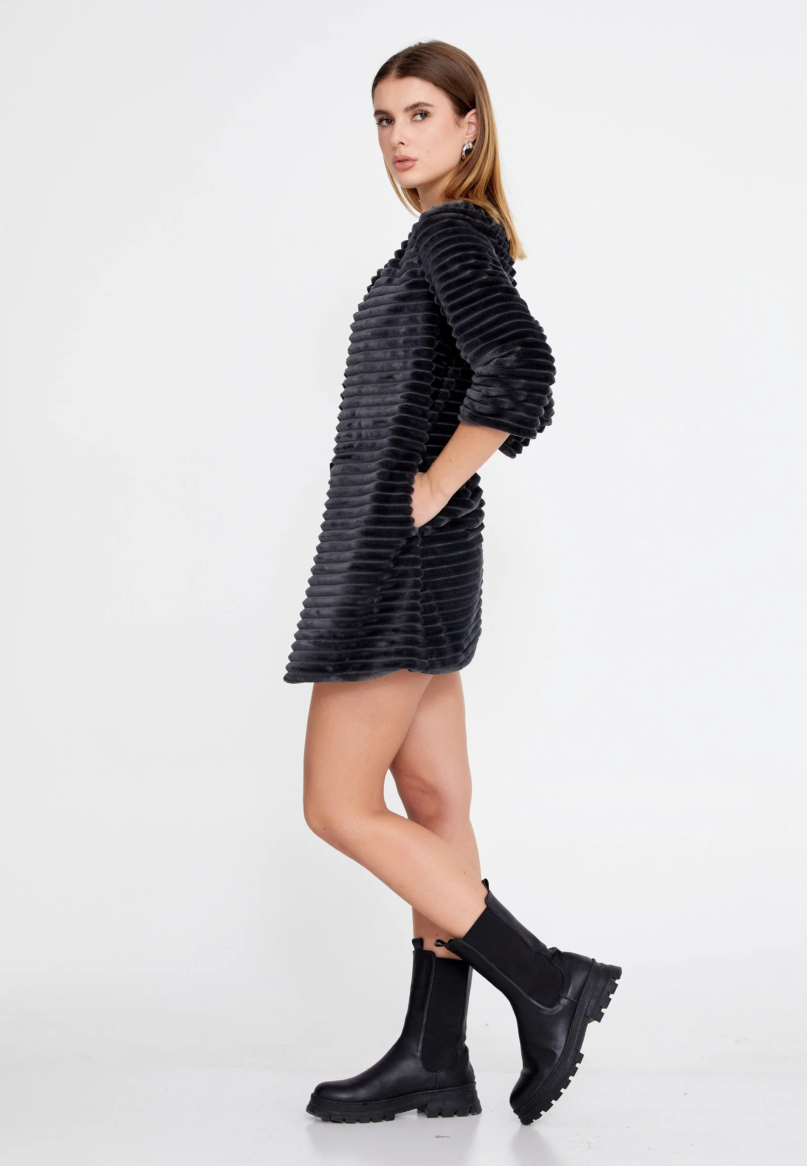 Velvet Solid Color Regular Coat esl87199 - Image 16