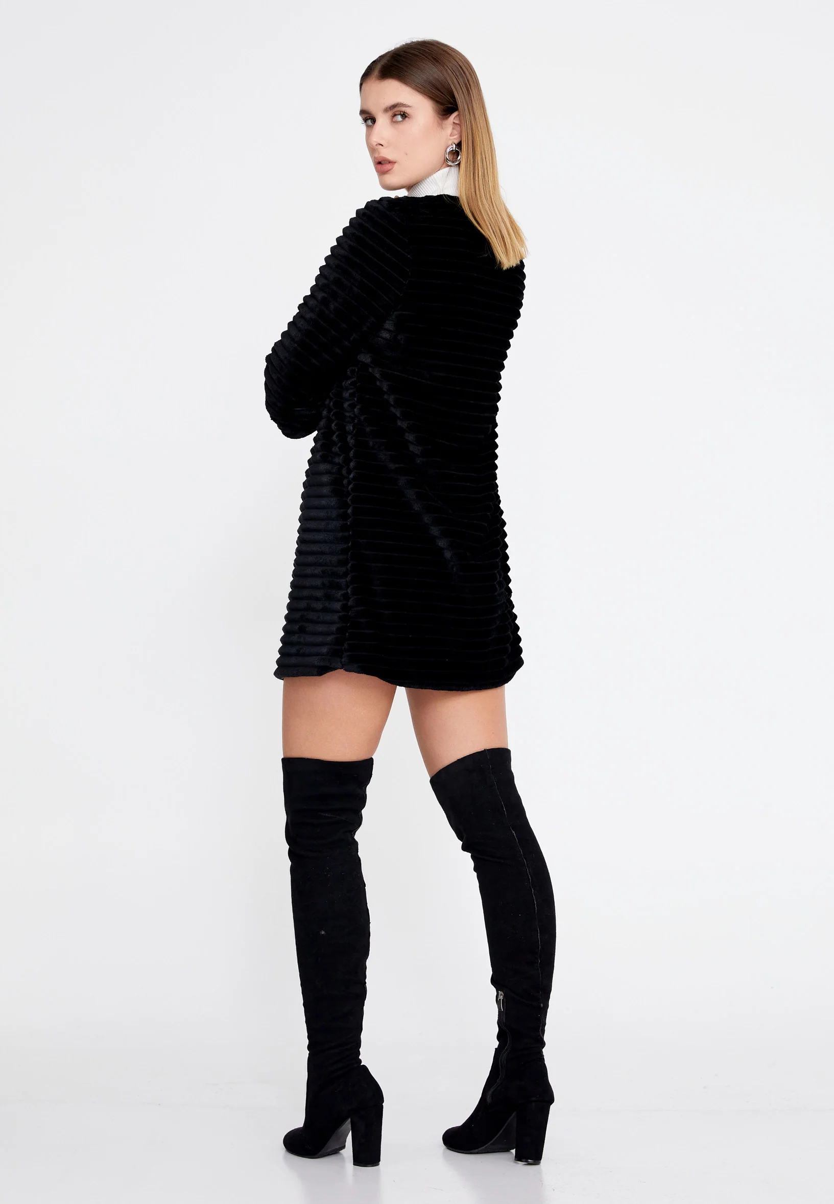 Velvet Solid Color Regular Coat esl87199 - Image 3