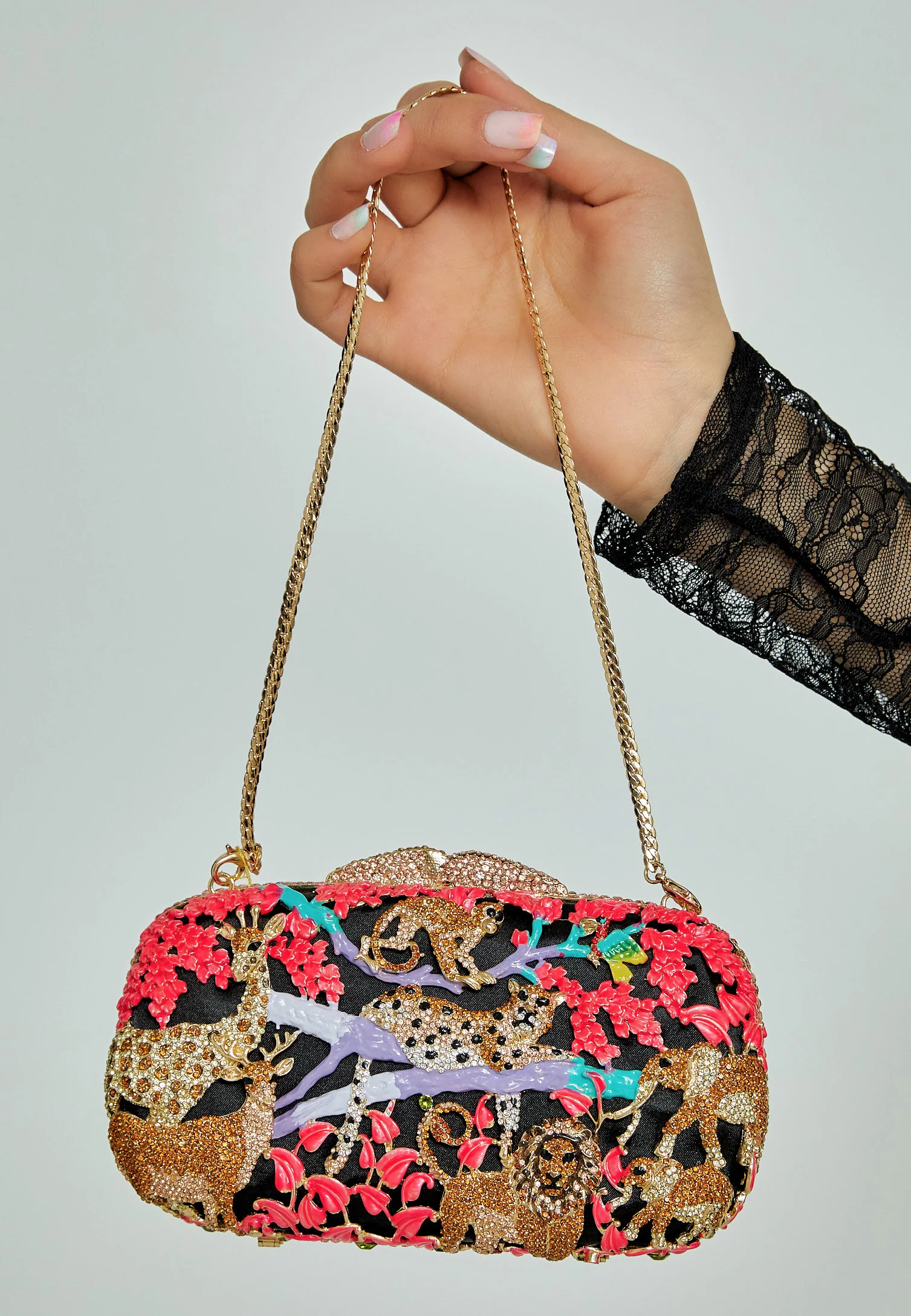 Women's Clutch Animal Print Crystal Stone Handbag abaexc001 - Image 12
