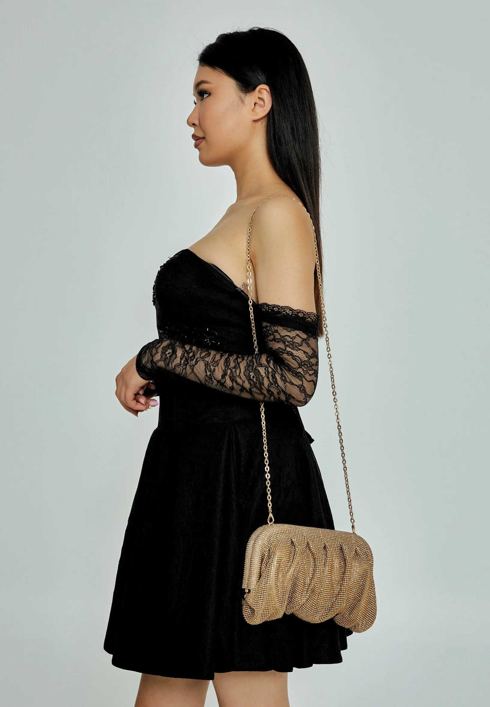 Women's Clutch Solid Color Crystal Stone Handbag abac006 - Image 6