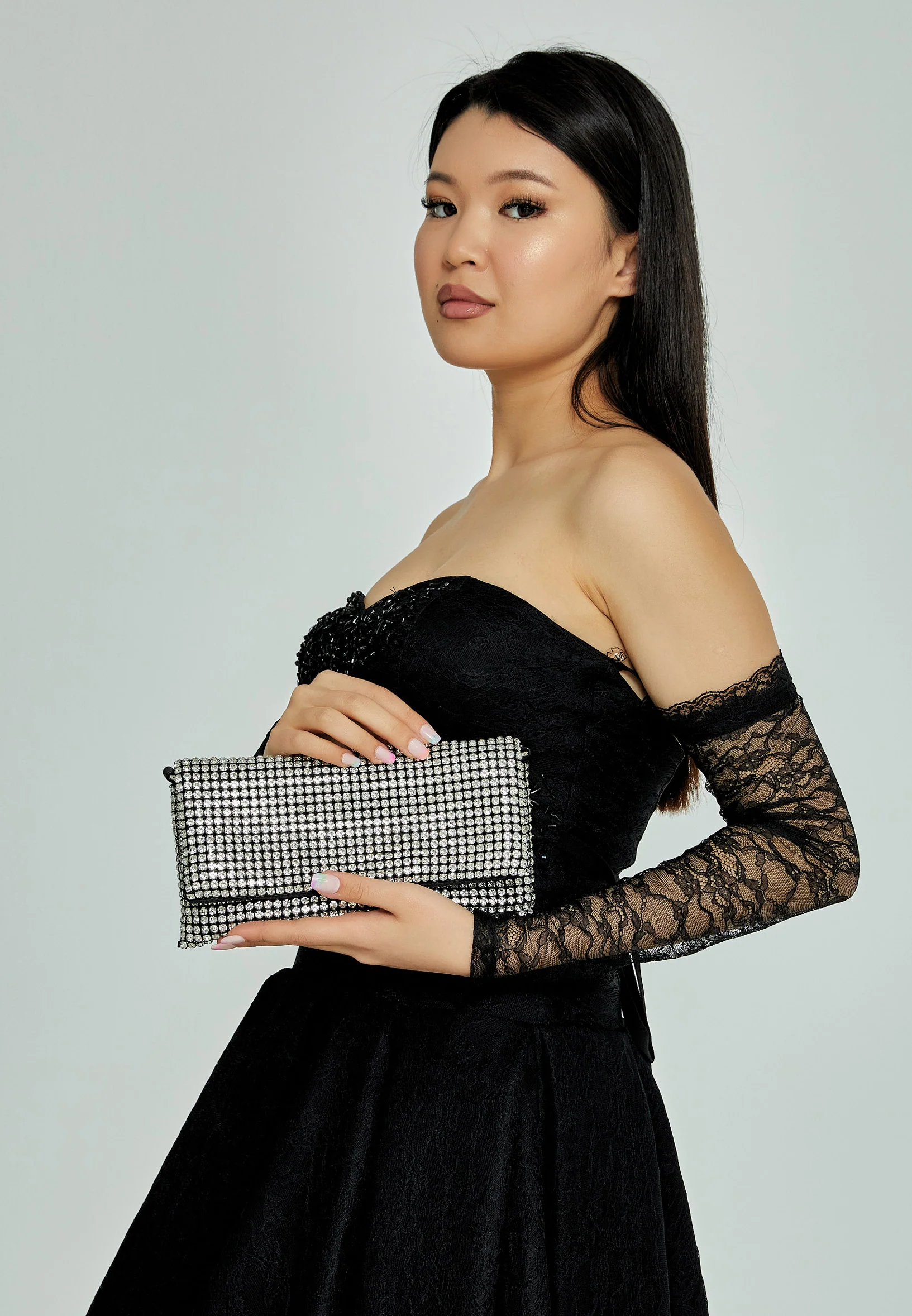 Women's Clutch Solid Color Crystal Stone Handbag abac007 - Image 10