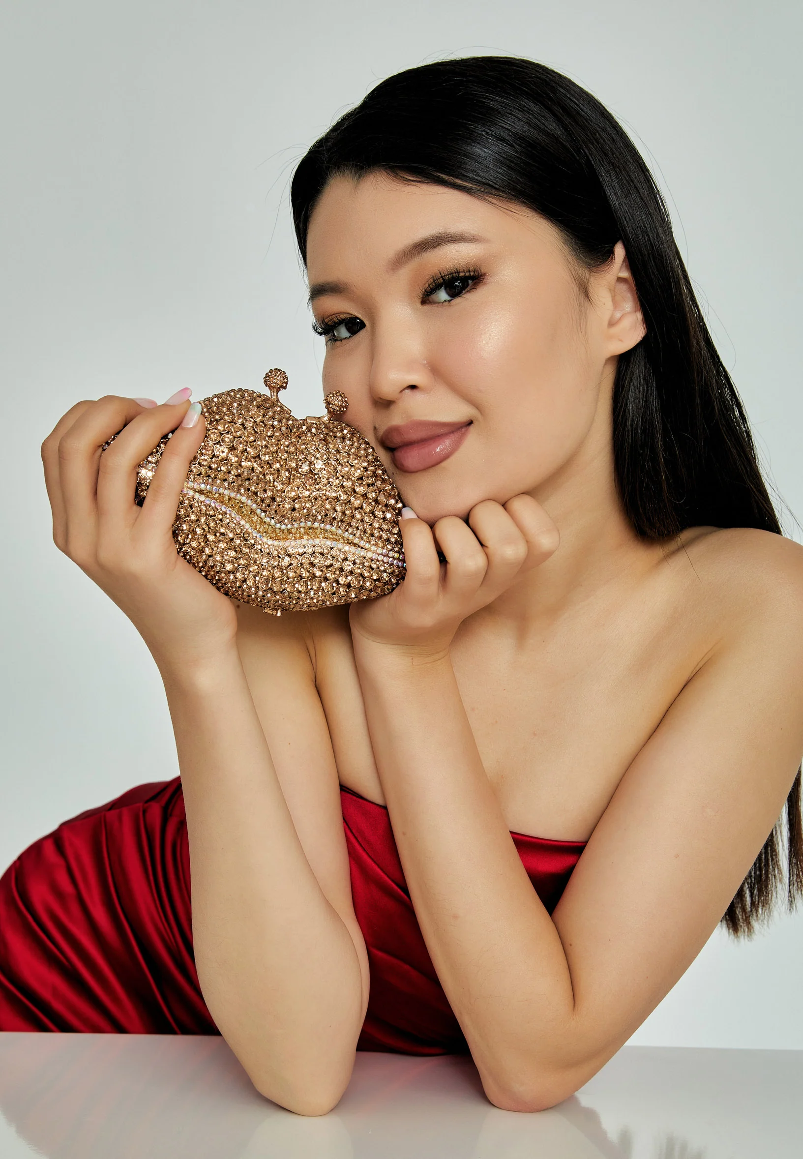 Women's Clutch Solid Color Crystal Stone Handbag abac030