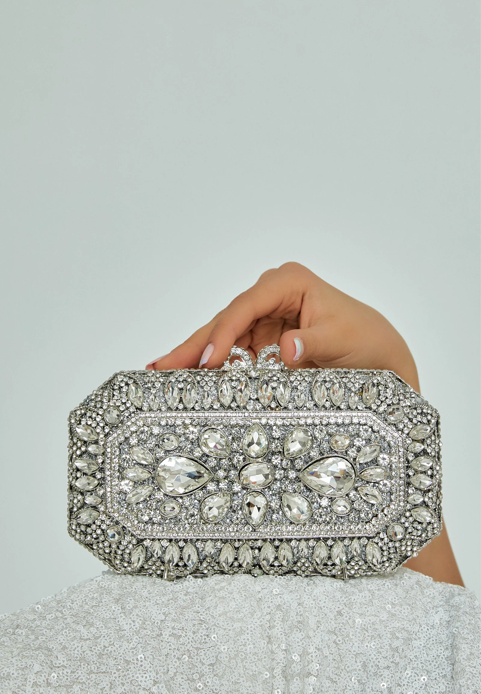 Women's Clutch Solid Color Crystal Stone Handbag abac040 - Image 3