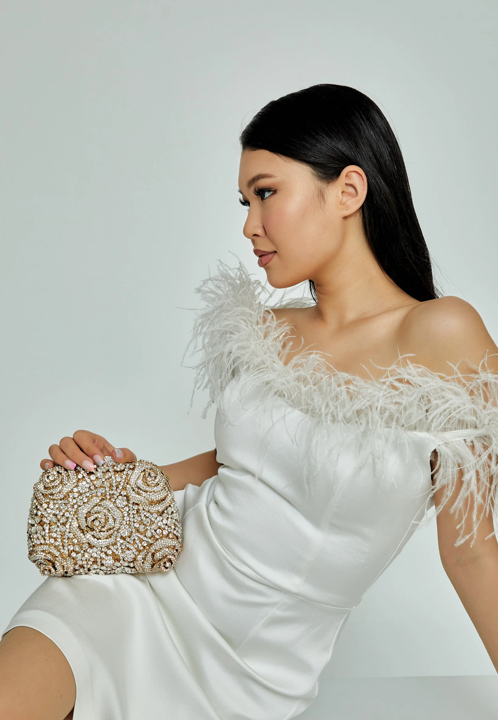 Women's Clutch Solid Color Crystal Stone Handbag abac047 - Image 3