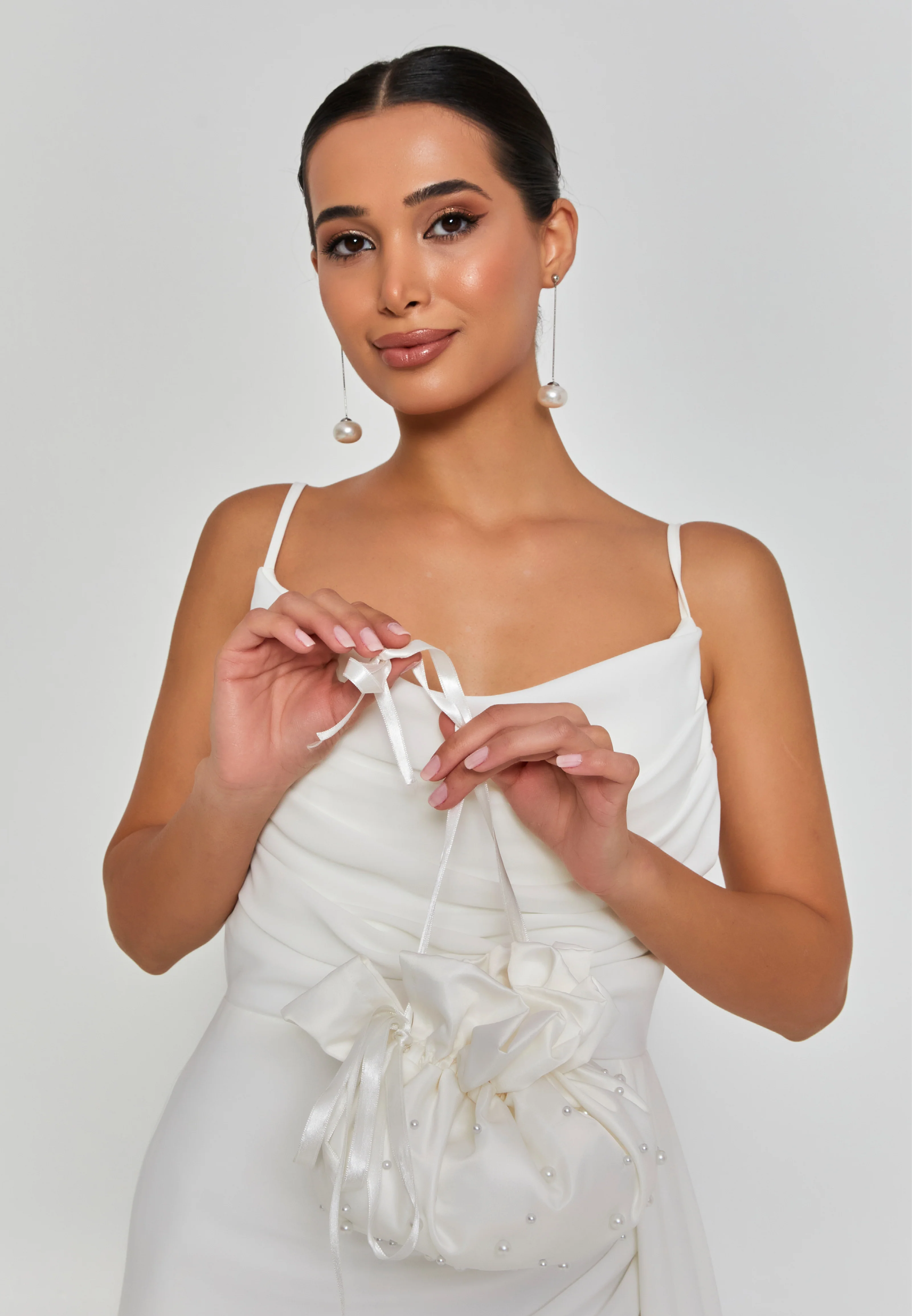 Women's Solid Color Polyester Bridal Pouch abbtaki kesesi - Image 2
