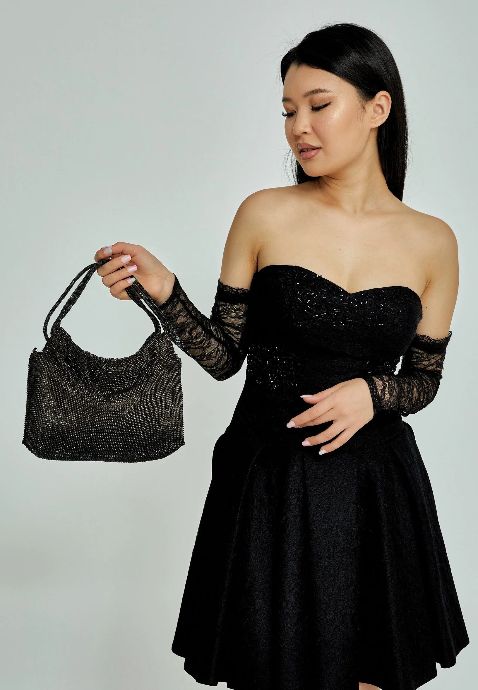 Women's Top Handle Solid Color Crystal Stone Handbag abac005 - Image 3