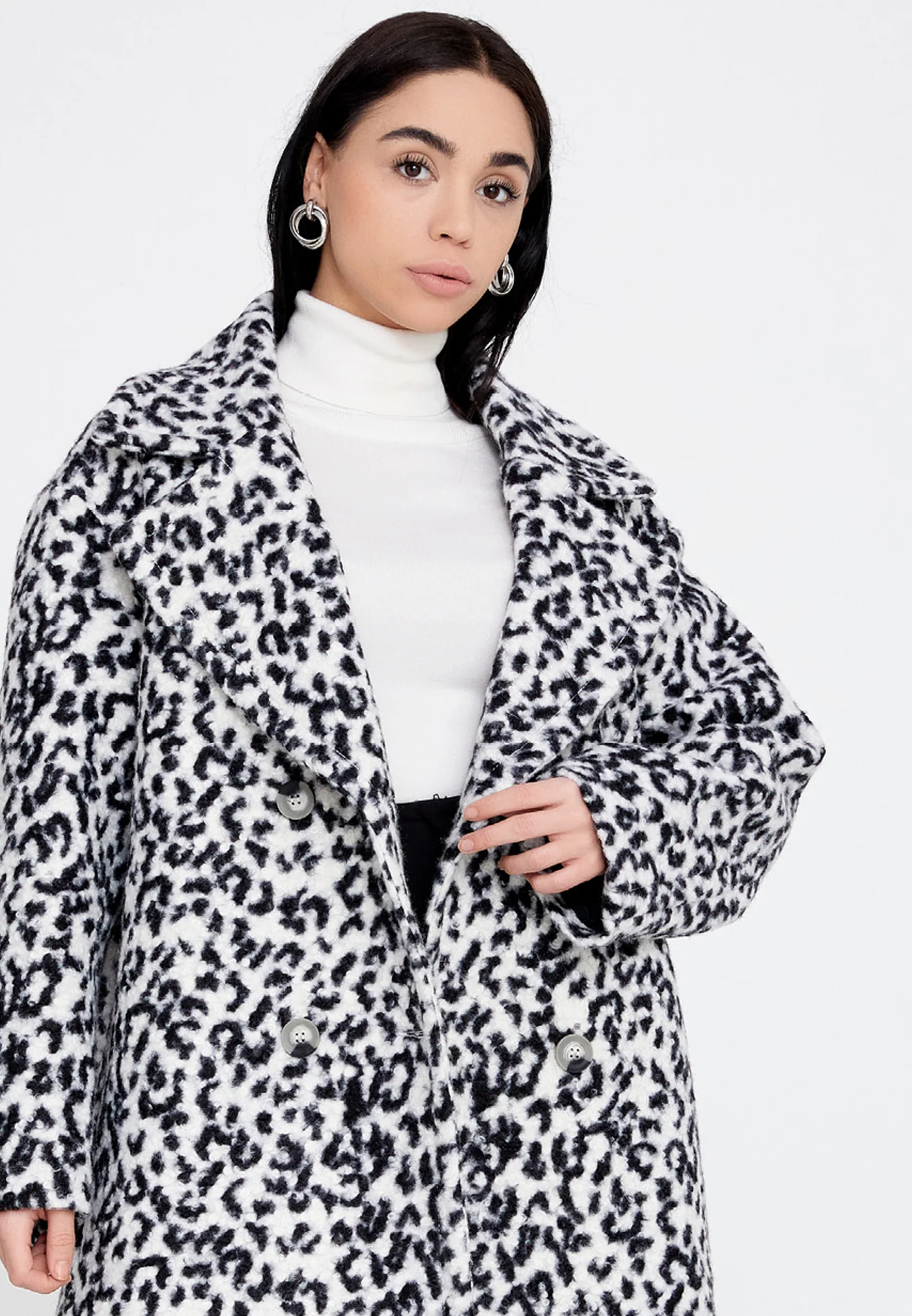 Wool Animal Print Regular Coat ber23k8111 - Image 4