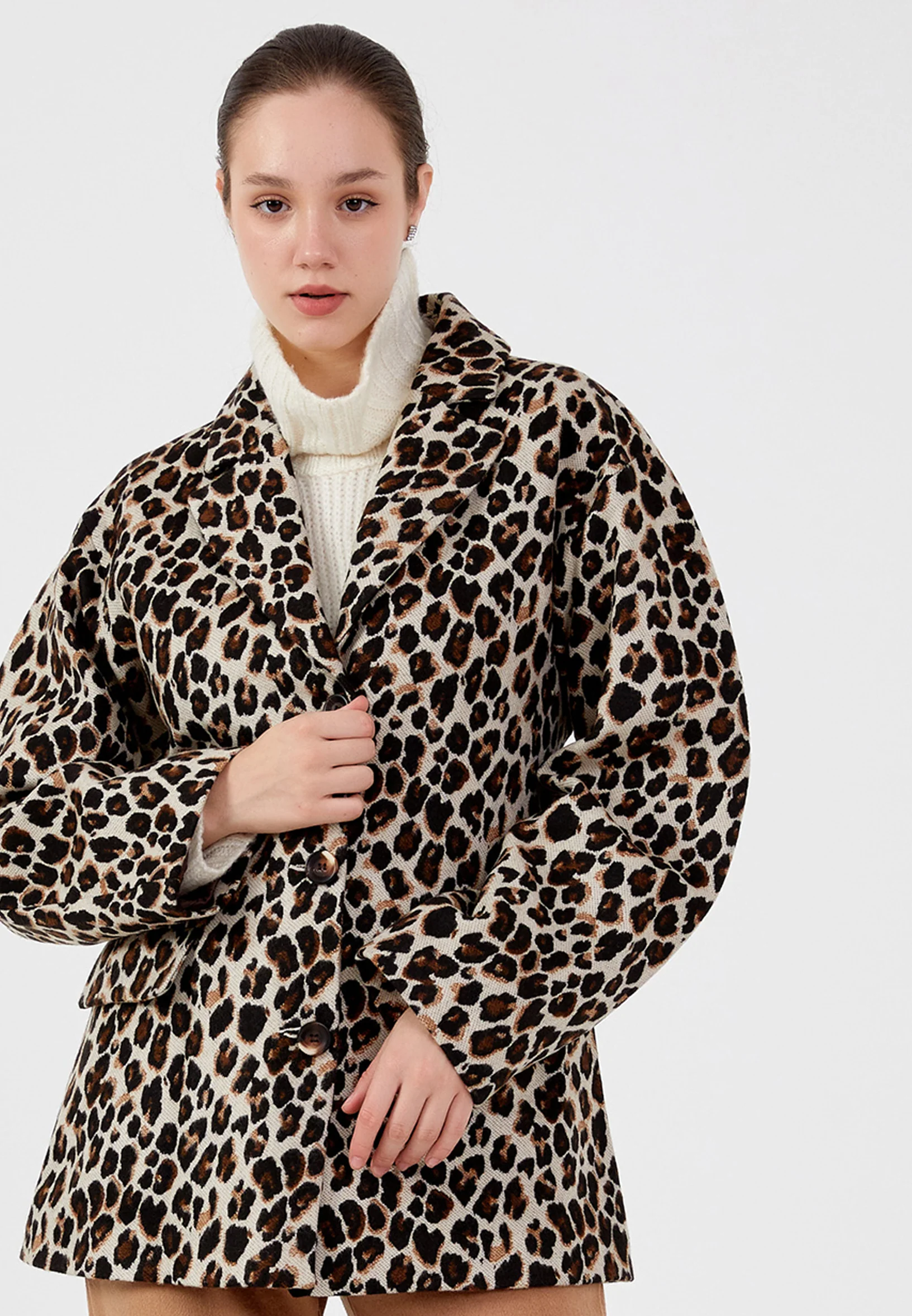 Wool Animal Print Regular Coat ber23k8117