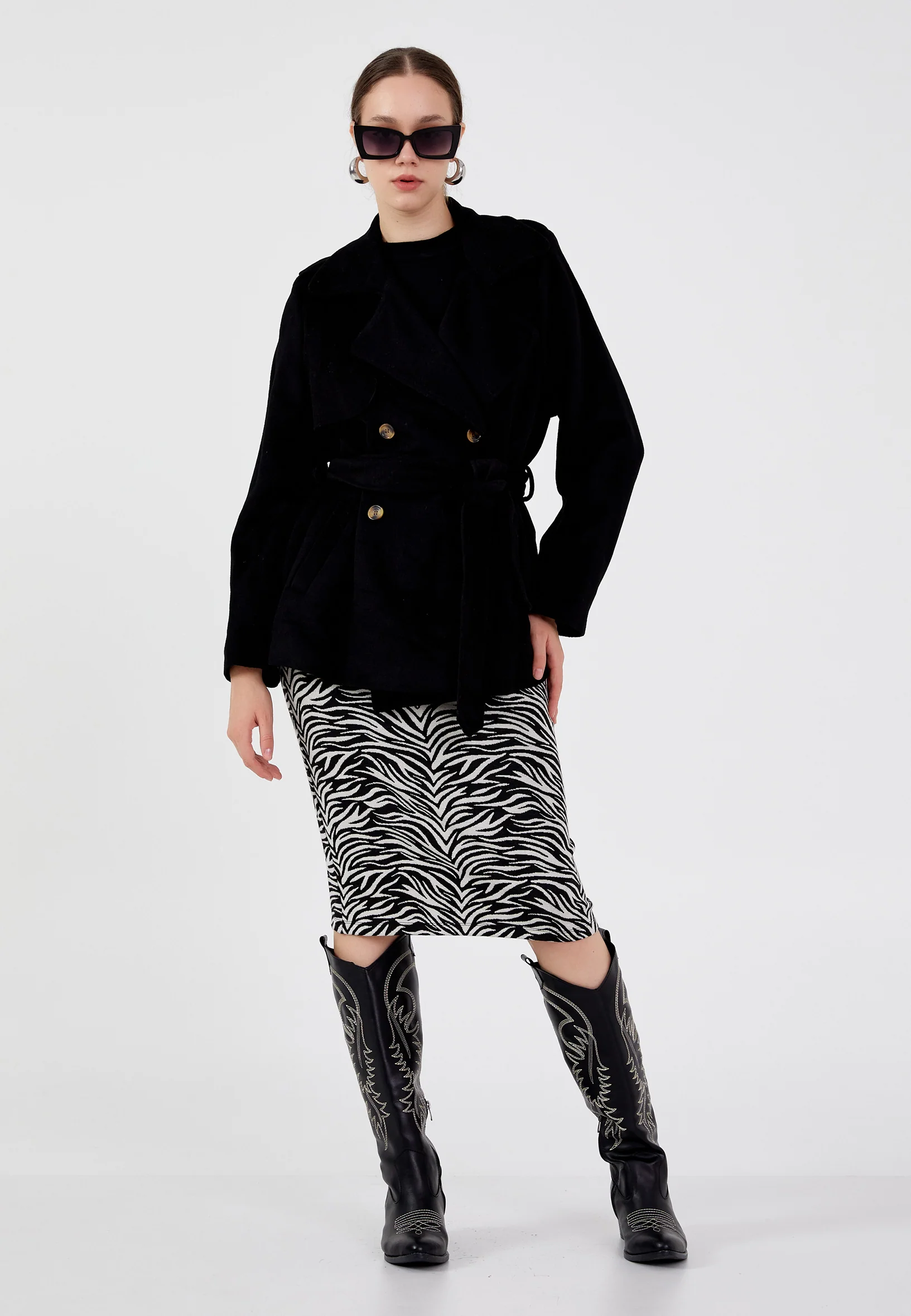 Wool Printed Regular Coat ber23k8105