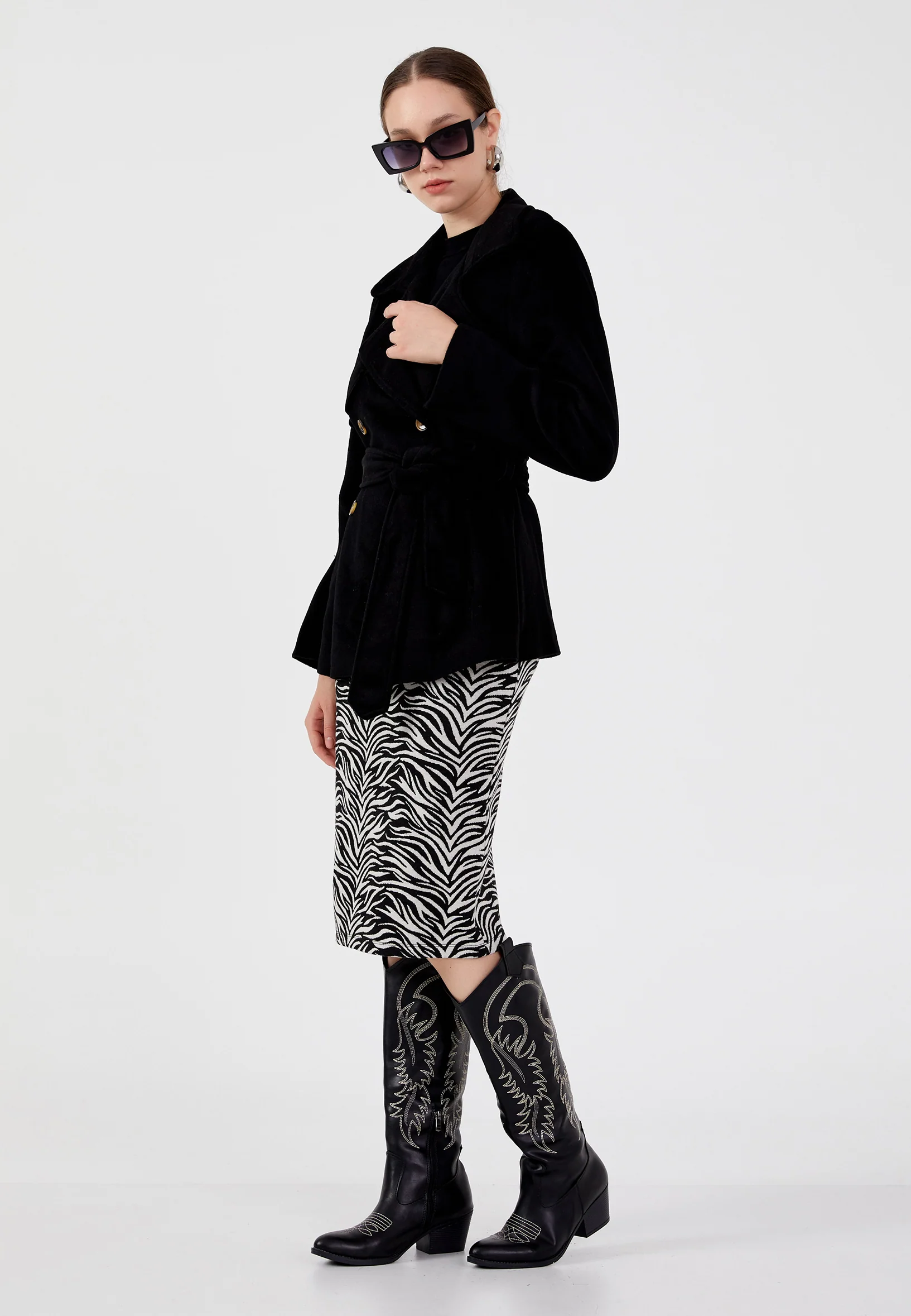 Wool Printed Regular Coat ber23k8105 - Image 3