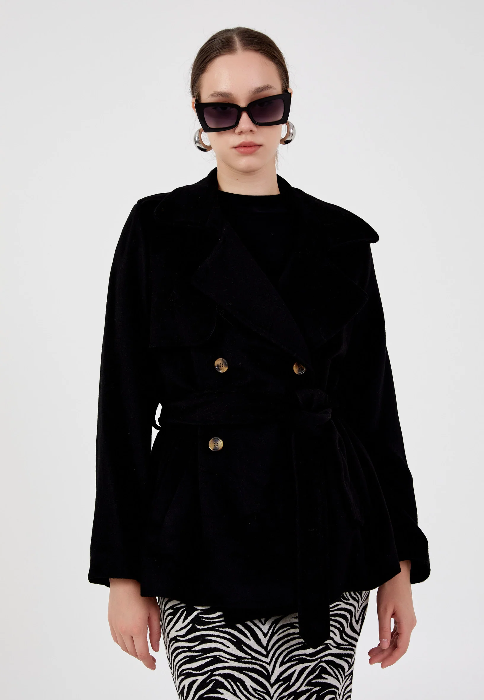 Wool Printed Regular Coat ber23k8105 - Image 7