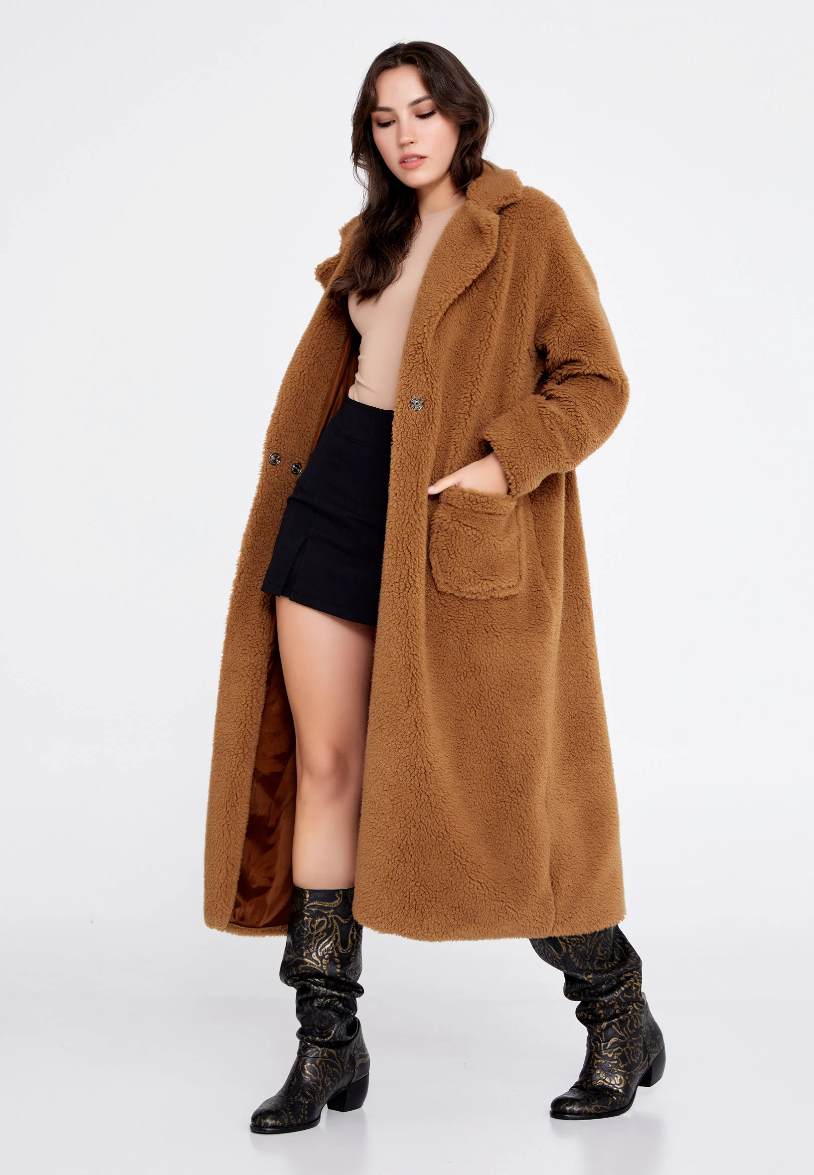 Wool Solid Color Regular Coat cav88209 - Image 11