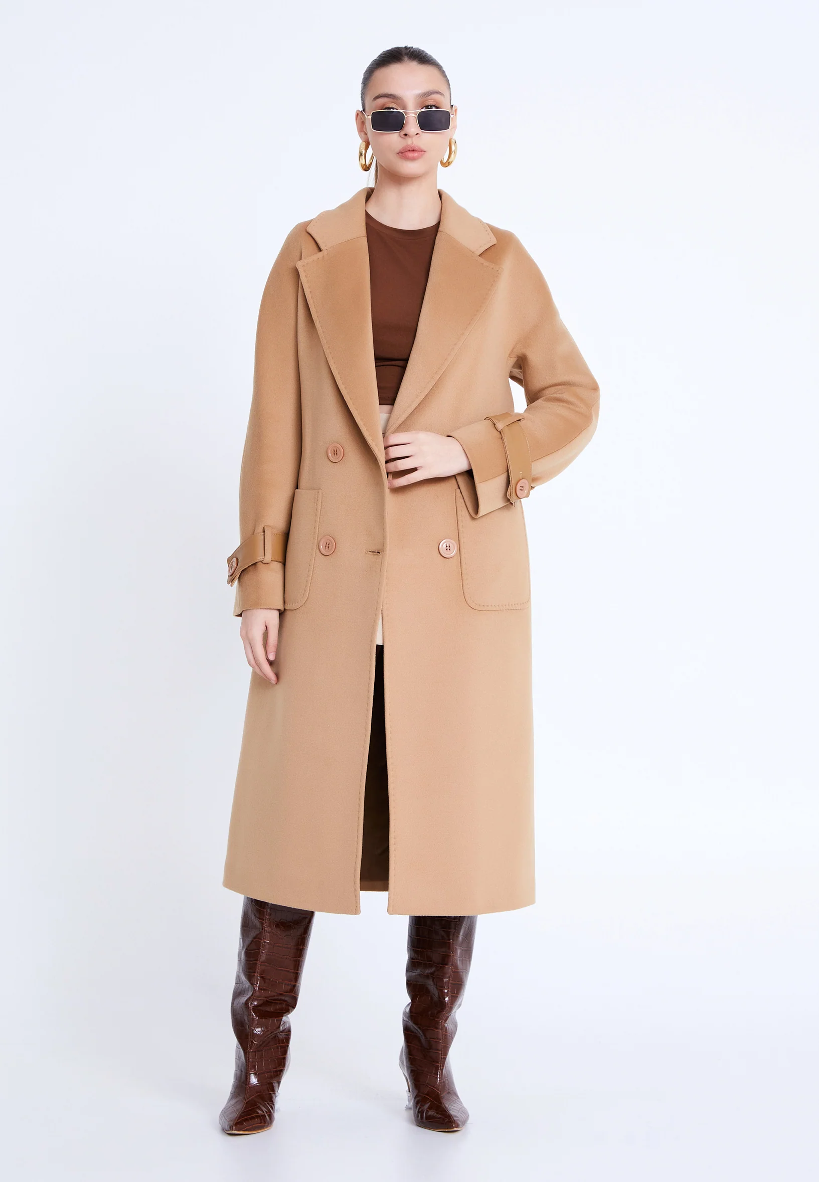 Wool Solid Color Regular Coat cln2310 - Image 8